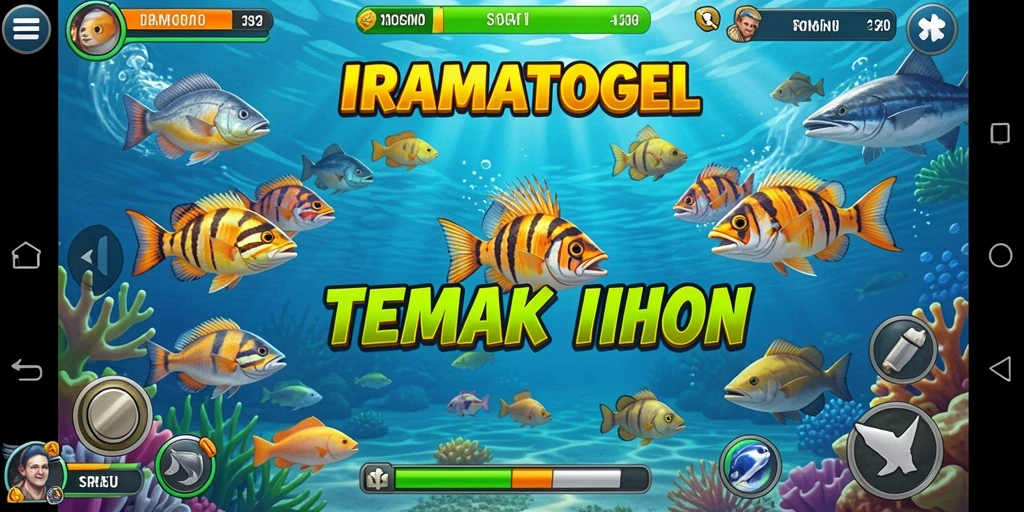 Tangkapan layar gameplay IRAMATOGEL dengan aksi seru menangkap ikan.
